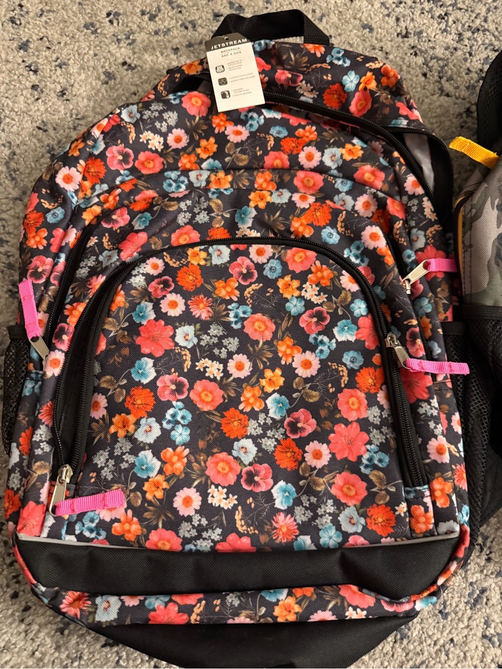 Floral Backpack for Women - Black with Multicolor Flowers